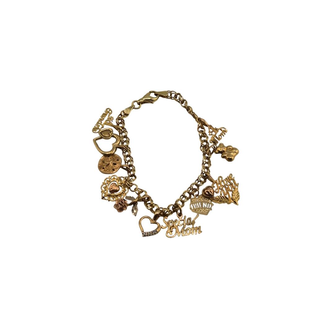 Vintage 14K Gold Charm Bracelet 11 Charms Mom Grandma Gold 7" 11.67 g